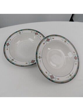 Lot of 2 Studio Nova Adirondack Rim Soup Bowl 8.25" Southwest Theme Thailand Vtg